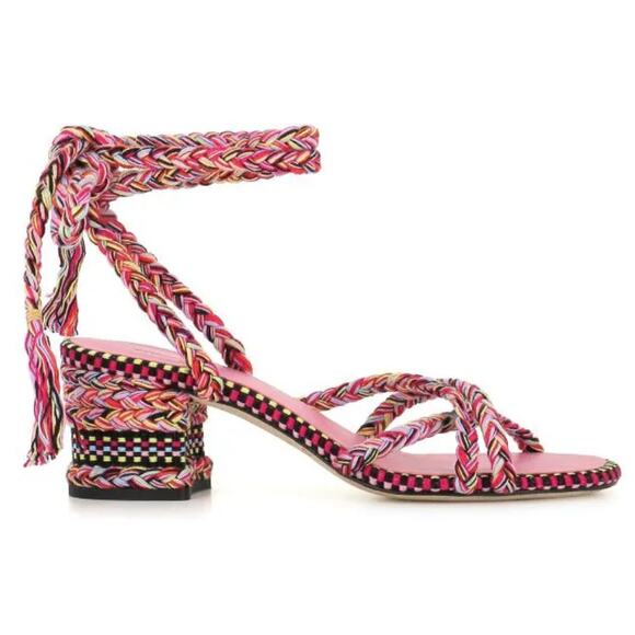 Amambaih Shoes - Amambaih ISABEL 60mm Braided Sandals Pink Ankle Wrap Tie NEW Size 39/8.5